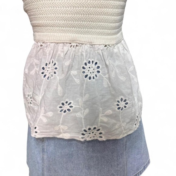 White Strapless Twist Front Top Eyelet Lace Peplum Boho Cottagecore Festival XS - Picture 6 of 7